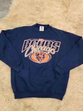 Logo Athletic Navy and Orange Chicago Bears Crewneck Sweatshirt